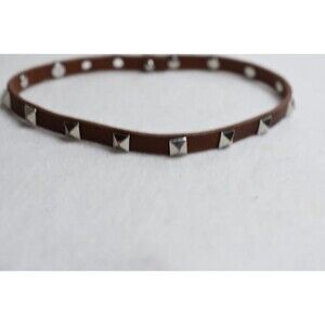 Brown Leather Silver Tone Spike 25 Inch Adjustable Choker Punk Goth Necklace